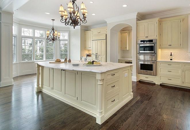 close-up of textured laminate floors in a kitchen in Carmichael CA